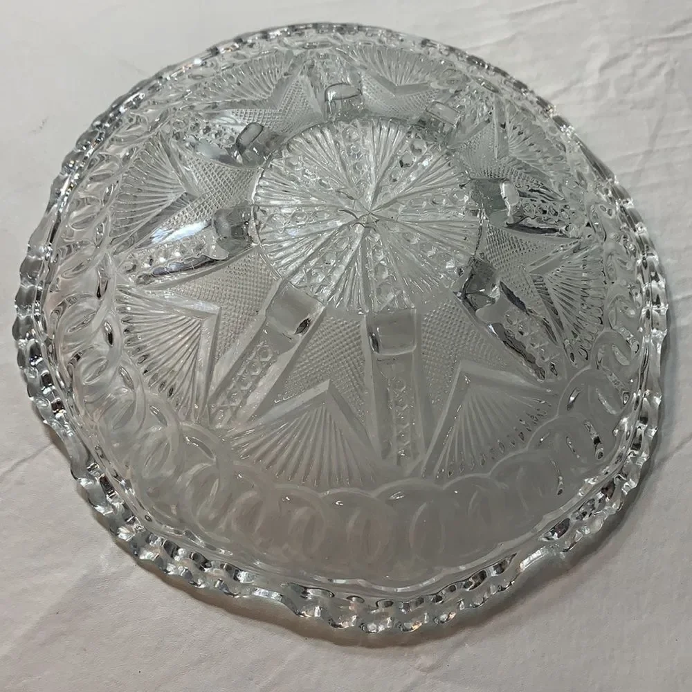 American Brilliant Period Vintage Scalloped Edge Cut Glass Crystal Serving Dish